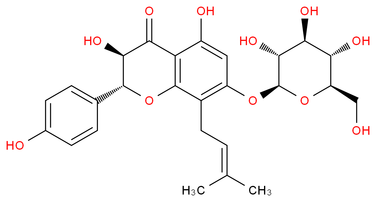 (2R,3R)-3,5-dihydroxy-2-(4-hydroxyphenyl)-8-(3-methylbut-2-en-1-yl)-7-(((2S,3R,4S,5S,6R)-3,4,5-trihydroxy-6-(hydroxymethyl)tetrahydro-2H-pyran-2-yl)oxy)chroman-4-one_Molecular_structure_CAS_)