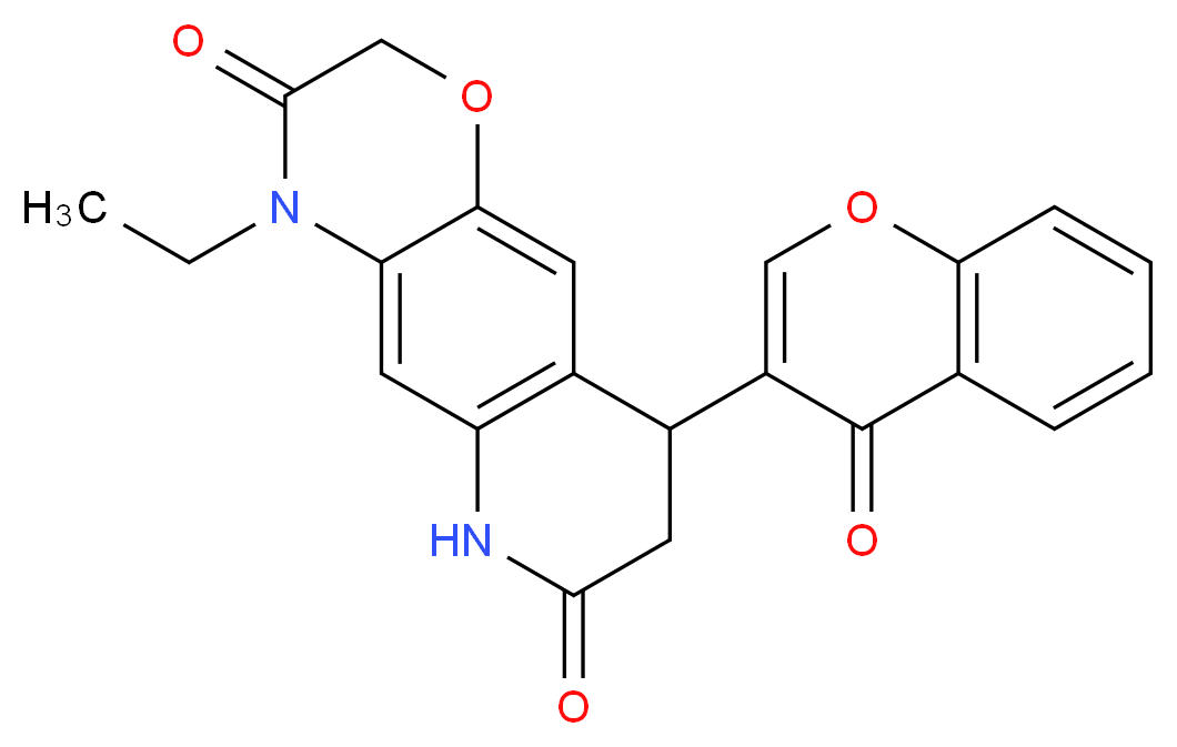 4-ethyl-9-(4-oxo-4H-chromen-3-yl)-8,9-dihydro-2H-[1,4]oxazino[2,3-g]quinoline-3,7(4H,6H)-dione_Molecular_structure_CAS_)