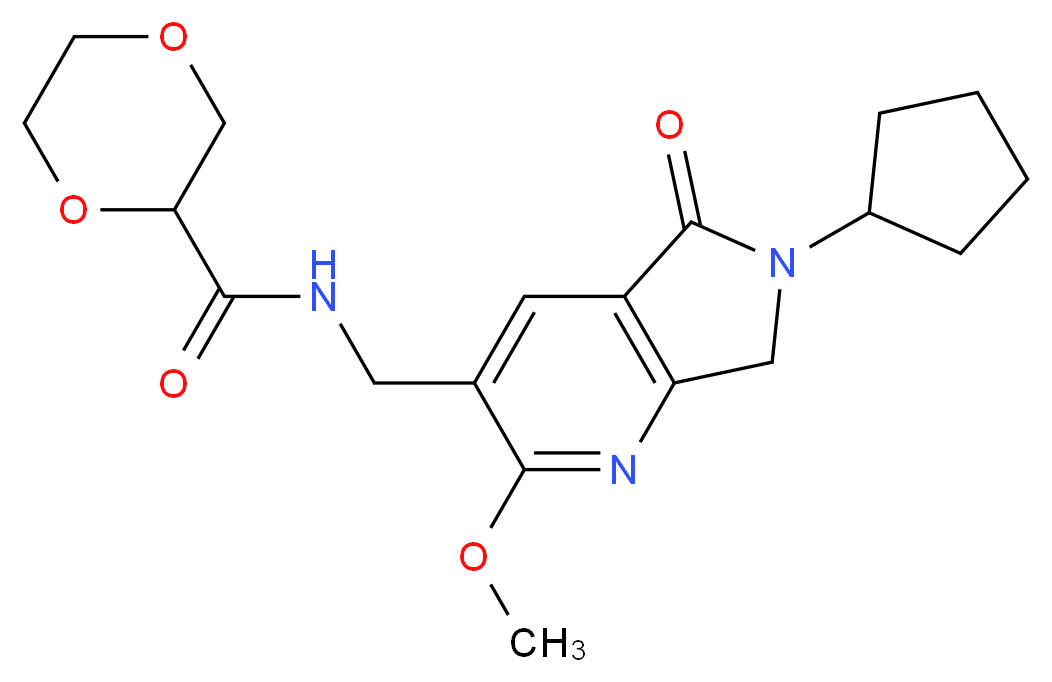 N-[(6-cyclopentyl-2-methoxy-5-oxo-6,7-dihydro-5H-pyrrolo[3,4-b]pyridin-3-yl)methyl]-1,4-dioxane-2-carboxamide_Molecular_structure_CAS_)