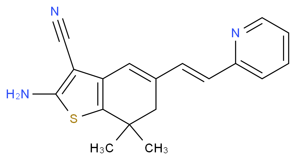 2-Amino-7,7-dimethyl-5-(2-pyridin-2-yl-vinyl)-6,7-dihydro-benzo[b]thiophene-3-carbonitrile_Molecular_structure_CAS_)