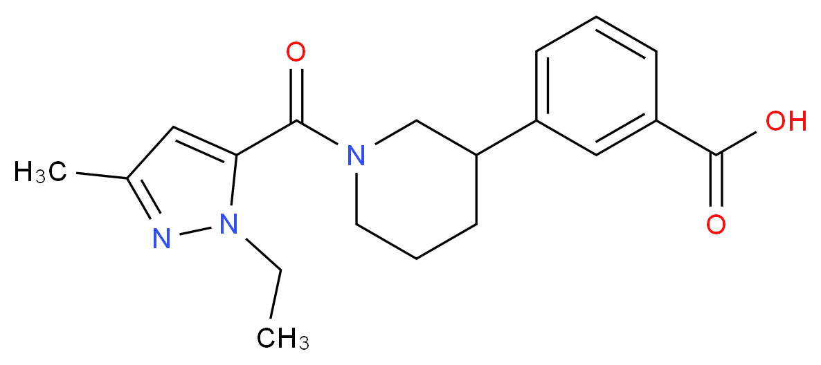 3-{1-[(1-ethyl-3-methyl-1H-pyrazol-5-yl)carbonyl]piperidin-3-yl}benzoic acid_Molecular_structure_CAS_)