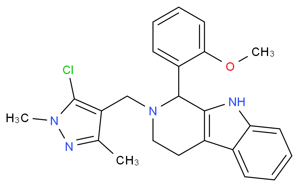 2-[(5-chloro-1,3-dimethyl-1H-pyrazol-4-yl)methyl]-1-(2-methoxyphenyl)-2,3,4,9-tetrahydro-1H-beta-carboline_Molecular_structure_CAS_)