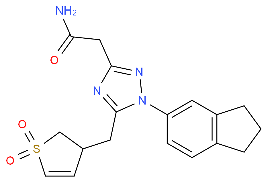 2-{1-(2,3-dihydro-1H-inden-5-yl)-5-[(1,1-dioxido-2,3-dihydro-3-thienyl)methyl]-1H-1,2,4-triazol-3-yl}acetamide_Molecular_structure_CAS_)
