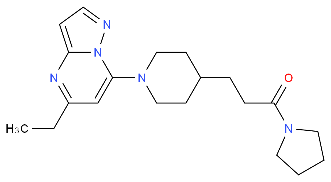 5-ethyl-7-{4-[3-oxo-3-(1-pyrrolidinyl)propyl]-1-piperidinyl}pyrazolo[1,5-a]pyrimidine_Molecular_structure_CAS_)
