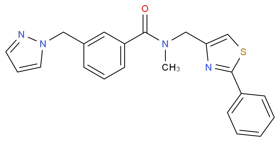 N-methyl-N-[(2-phenyl-1,3-thiazol-4-yl)methyl]-3-(1H-pyrazol-1-ylmethyl)benzamide_Molecular_structure_CAS_)