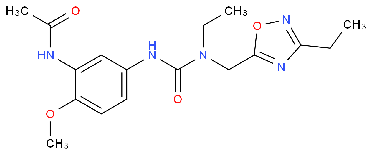 N-{5-[({ethyl[(3-ethyl-1,2,4-oxadiazol-5-yl)methyl]amino}carbonyl)amino]-2-methoxyphenyl}acetamide_Molecular_structure_CAS_)