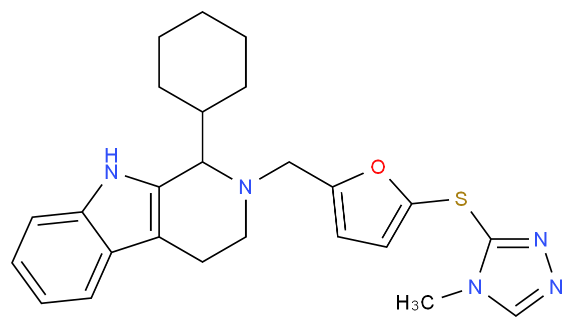 1-cyclohexyl-2-({5-[(4-methyl-4H-1,2,4-triazol-3-yl)thio]-2-furyl}methyl)-2,3,4,9-tetrahydro-1H-beta-carboline_Molecular_structure_CAS_)