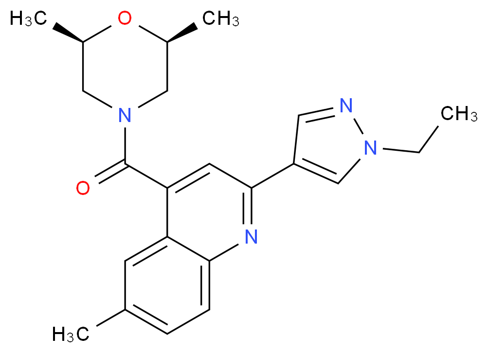 4-{[(2R*,6S*)-2,6-dimethylmorpholin-4-yl]carbonyl}-2-(1-ethyl-1H-pyrazol-4-yl)-6-methylquinoline_Molecular_structure_CAS_)