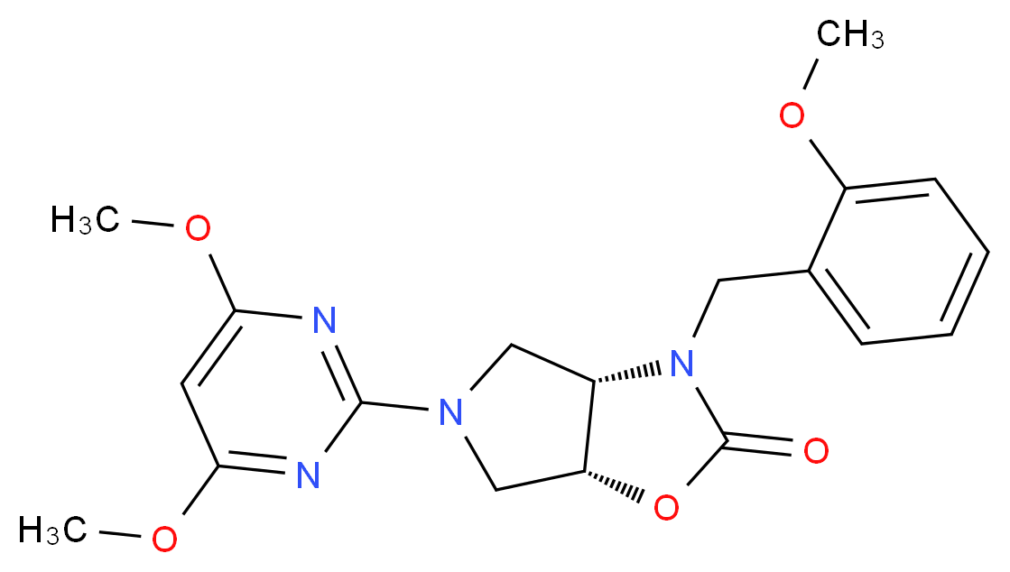 (3aS*,6aR*)-5-(4,6-dimethoxy-2-pyrimidinyl)-3-(2-methoxybenzyl)hexahydro-2H-pyrrolo[3,4-d][1,3]oxazol-2-one_Molecular_structure_CAS_)
