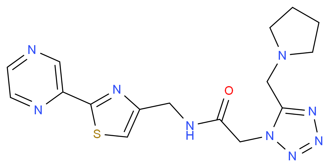 N-[(2-pyrazin-2-yl-1,3-thiazol-4-yl)methyl]-2-[5-(pyrrolidin-1-ylmethyl)-1H-tetrazol-1-yl]acetamide_Molecular_structure_CAS_)