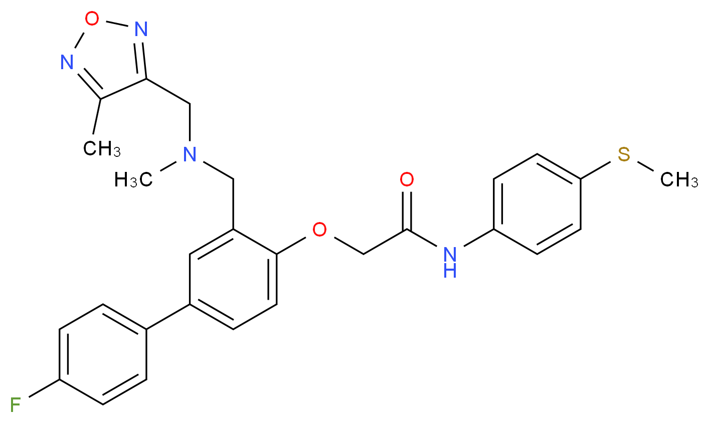 2-{[4'-fluoro-3-({methyl[(4-methyl-1,2,5-oxadiazol-3-yl)methyl]amino}methyl)-4-biphenylyl]oxy}-N-[4-(methylthio)phenyl]acetamide_Molecular_structure_CAS_)