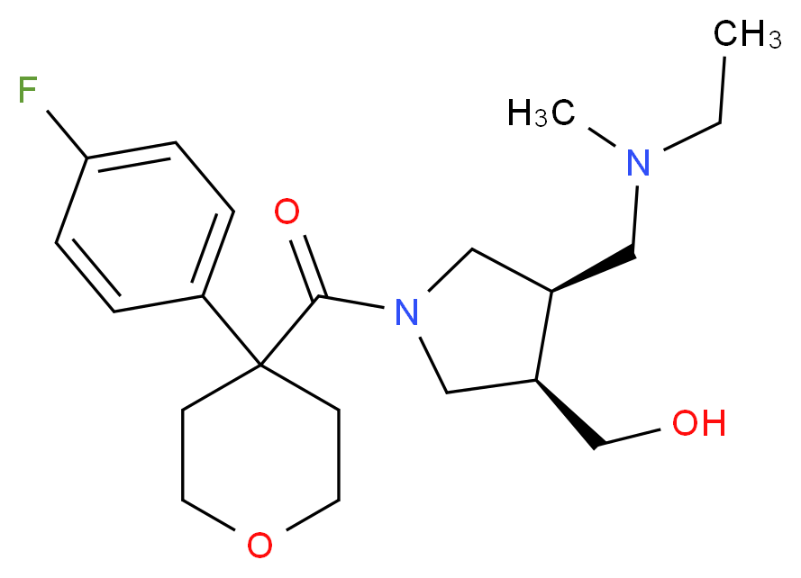 ((3R*,4R*)-4-{[ethyl(methyl)amino]methyl}-1-{[4-(4-fluorophenyl)tetrahydro-2H-pyran-4-yl]carbonyl}pyrrolidin-3-yl)methanol_Molecular_structure_CAS_)