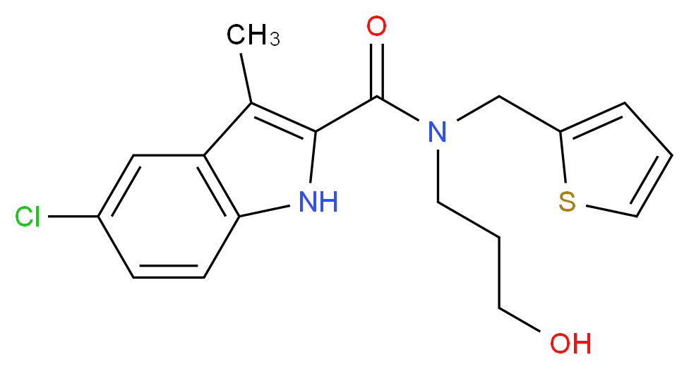 5-chloro-N-(3-hydroxypropyl)-3-methyl-N-(2-thienylmethyl)-1H-indole-2-carboxamide_Molecular_structure_CAS_)