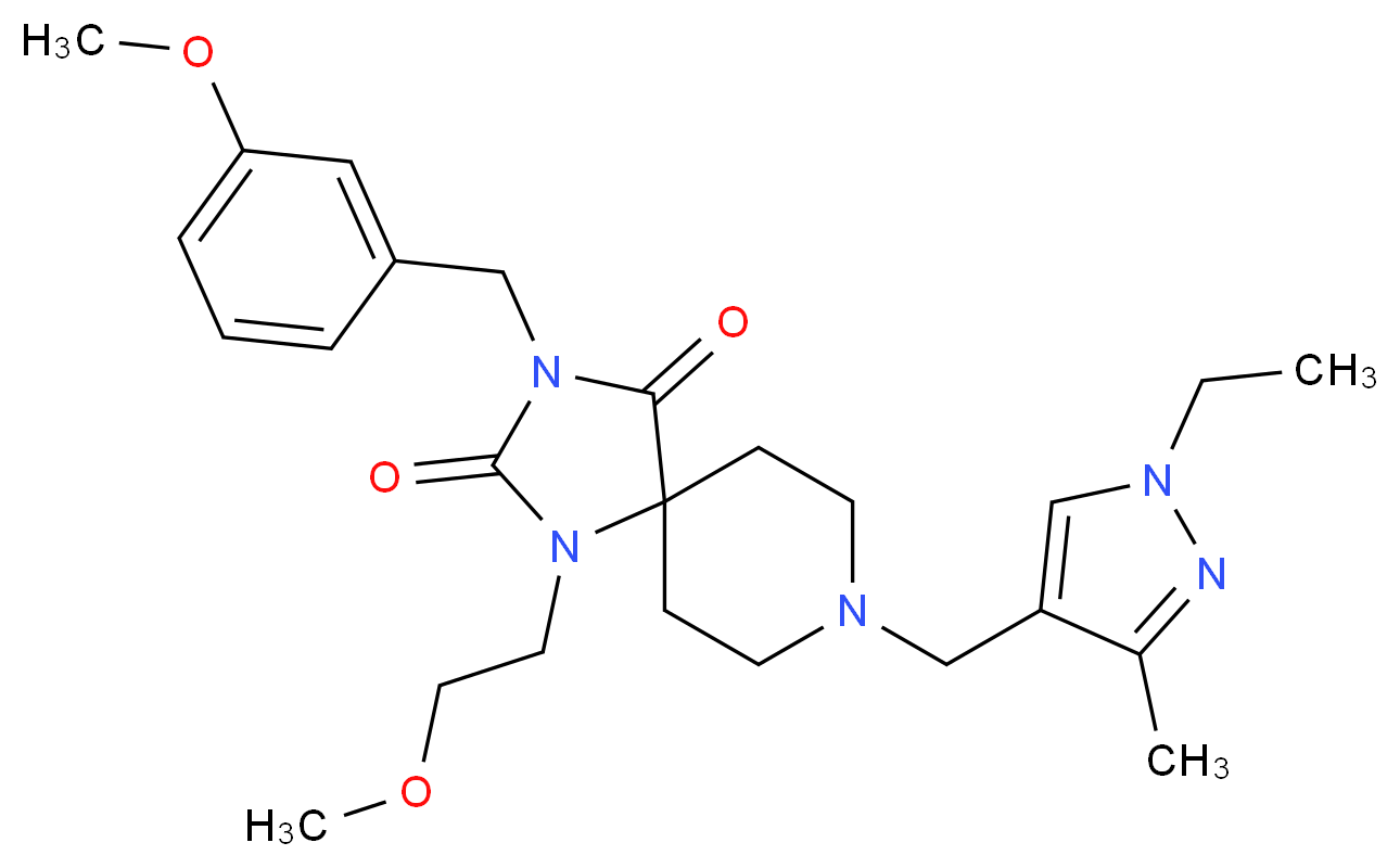 8-[(1-ethyl-3-methyl-1H-pyrazol-4-yl)methyl]-3-(3-methoxybenzyl)-1-(2-methoxyethyl)-1,3,8-triazaspiro[4.5]decane-2,4-dione_Molecular_structure_CAS_)