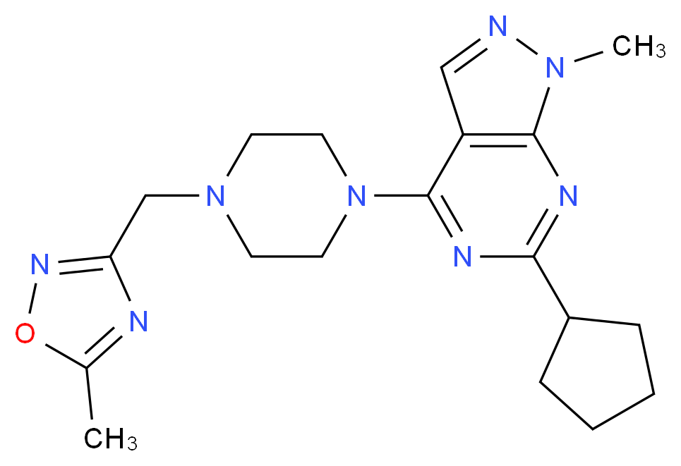 6-cyclopentyl-1-methyl-4-{4-[(5-methyl-1,2,4-oxadiazol-3-yl)methyl]-1-piperazinyl}-1H-pyrazolo[3,4-d]pyrimidine_Molecular_structure_CAS_)