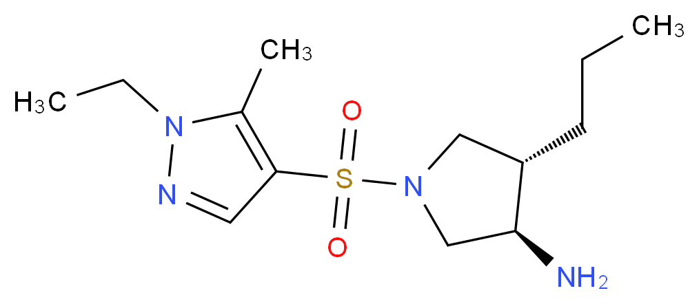 (3R*,4S*)-1-[(1-ethyl-5-methyl-1H-pyrazol-4-yl)sulfonyl]-4-propylpyrrolidin-3-amine_Molecular_structure_CAS_)