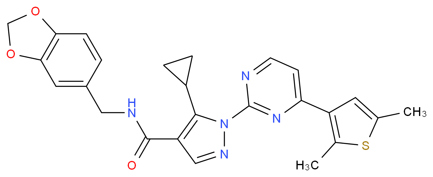 N-(1,3-benzodioxol-5-ylmethyl)-5-cyclopropyl-1-[4-(2,5-dimethyl-3-thienyl)-2-pyrimidinyl]-1H-pyrazole-4-carboxamide_Molecular_structure_CAS_)