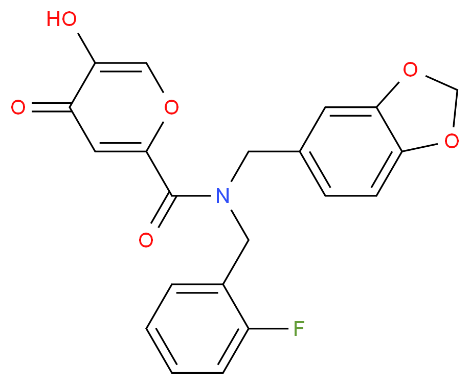 N-(1,3-benzodioxol-5-ylmethyl)-N-(2-fluorobenzyl)-5-hydroxy-4-oxo-4H-pyran-2-carboxamide_Molecular_structure_CAS_)
