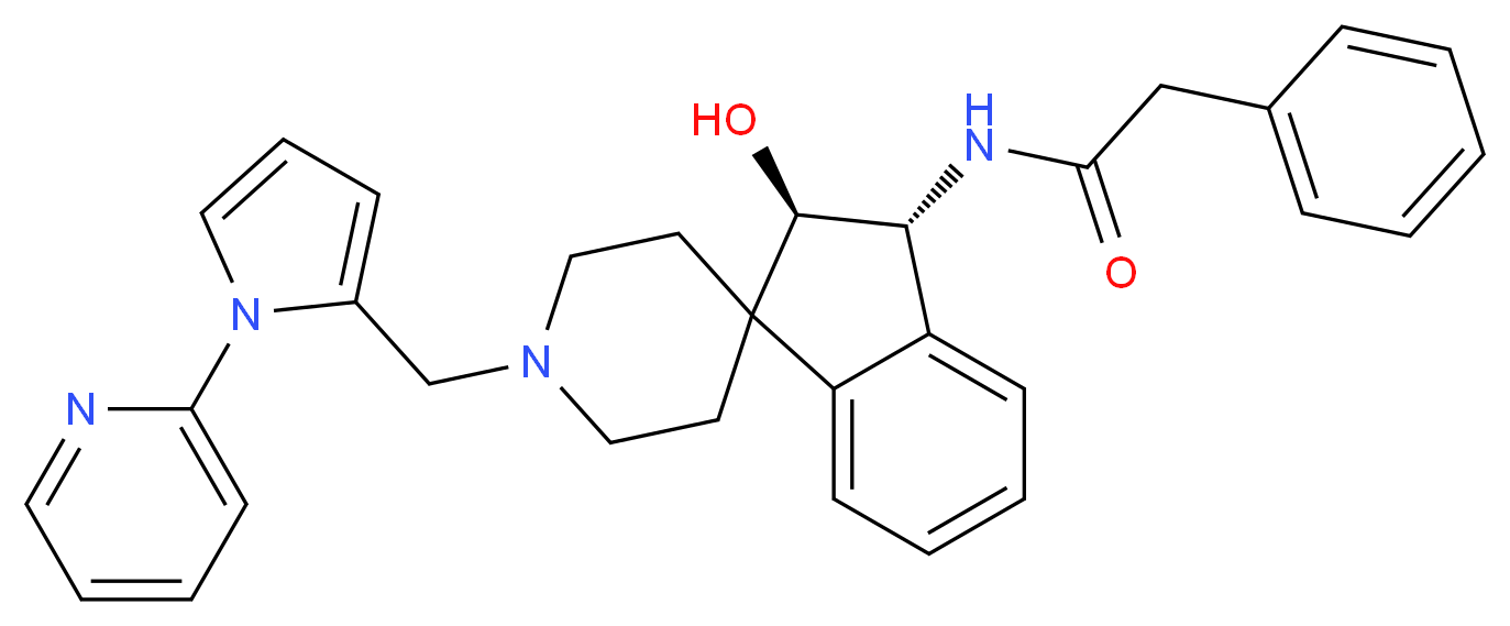 N-((2R*,3R*)-2-hydroxy-1'-{[1-(2-pyridinyl)-1H-pyrrol-2-yl]methyl}-2,3-dihydrospiro[indene-1,4'-piperidin]-3-yl)-2-phenylacetamide_Molecular_structure_CAS_)