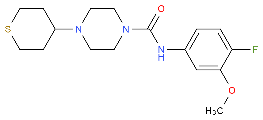 N-(4-fluoro-3-methoxyphenyl)-4-(tetrahydro-2H-thiopyran-4-yl)piperazine-1-carboxamide_Molecular_structure_CAS_)