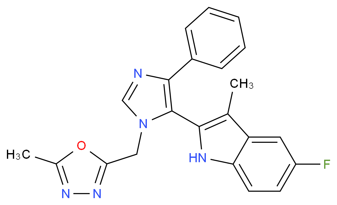 5-fluoro-3-methyl-2-{1-[(5-methyl-1,3,4-oxadiazol-2-yl)methyl]-4-phenyl-1H-imidazol-5-yl}-1H-indole_Molecular_structure_CAS_)
