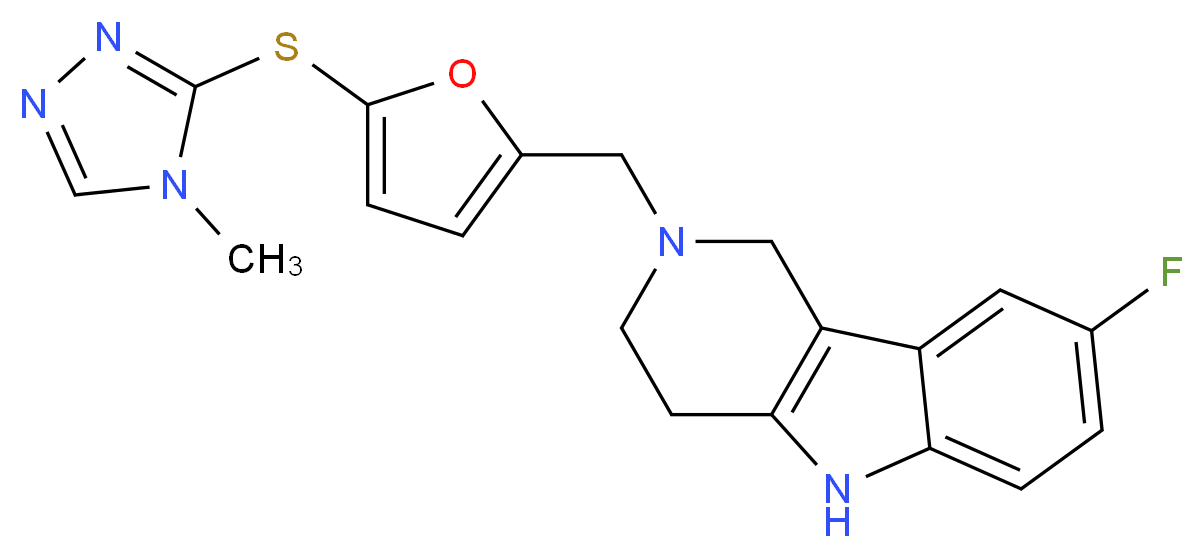 8-fluoro-2-({5-[(4-methyl-4H-1,2,4-triazol-3-yl)thio]-2-furyl}methyl)-2,3,4,5-tetrahydro-1H-pyrido[4,3-b]indole_Molecular_structure_CAS_)