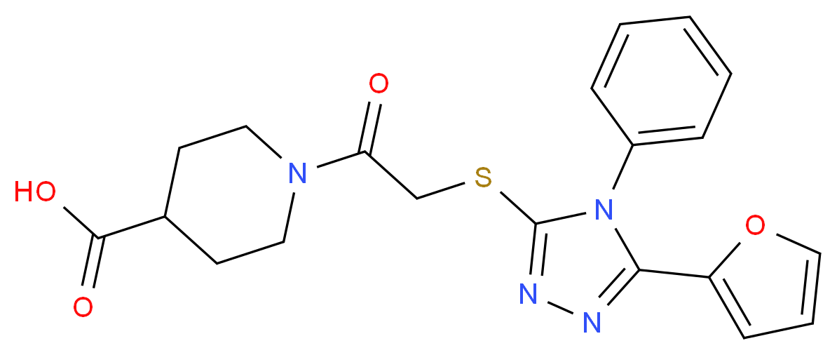1-[2-(5-Furan-2-yl-4-phenyl-4H-[1,2,4]triazol-3-ylsulfanyl)-acetyl]-piperidine-4-carboxylic acid_Molecular_structure_CAS_)