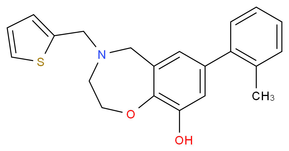 7-(2-methylphenyl)-4-(2-thienylmethyl)-2,3,4,5-tetrahydro-1,4-benzoxazepin-9-ol_Molecular_structure_CAS_)