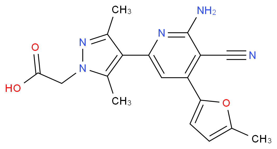{4-[6-amino-5-cyano-4-(5-methyl-2-furyl)pyridin-2-yl]-3,5-dimethyl-1H-pyrazol-1-yl}acetic acid_Molecular_structure_CAS_)