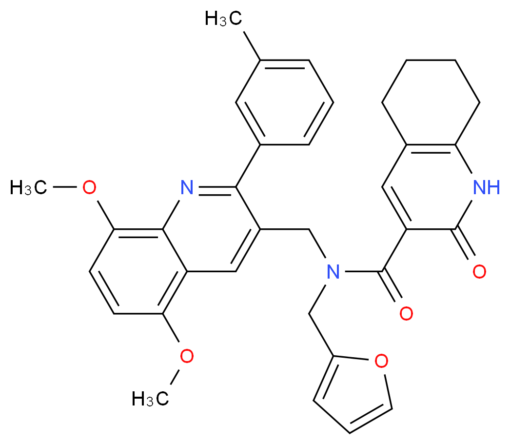 N-{[5,8-dimethoxy-2-(3-methylphenyl)-3-quinolinyl]methyl}-N-(2-furylmethyl)-2-oxo-1,2,5,6,7,8-hexahydro-3-quinolinecarboxamide_Molecular_structure_CAS_)