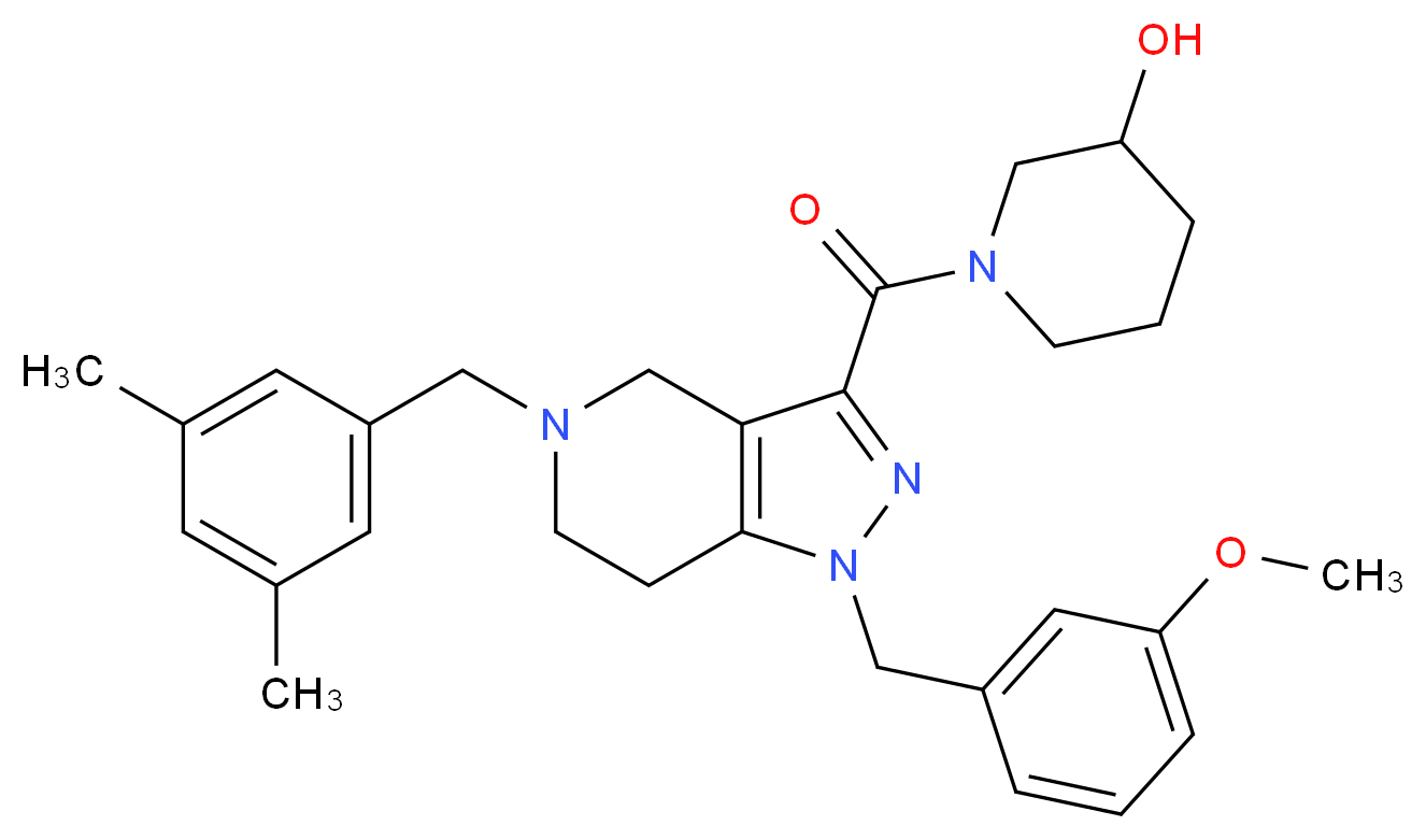 1-{[5-(3,5-dimethylbenzyl)-1-(3-methoxybenzyl)-4,5,6,7-tetrahydro-1H-pyrazolo[4,3-c]pyridin-3-yl]carbonyl}-3-piperidinol_Molecular_structure_CAS_)