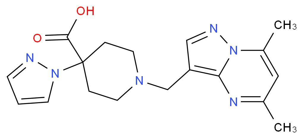 1-[(5,7-dimethylpyrazolo[1,5-a]pyrimidin-3-yl)methyl]-4-(1H-pyrazol-1-yl)piperidine-4-carboxylic acid_Molecular_structure_CAS_)