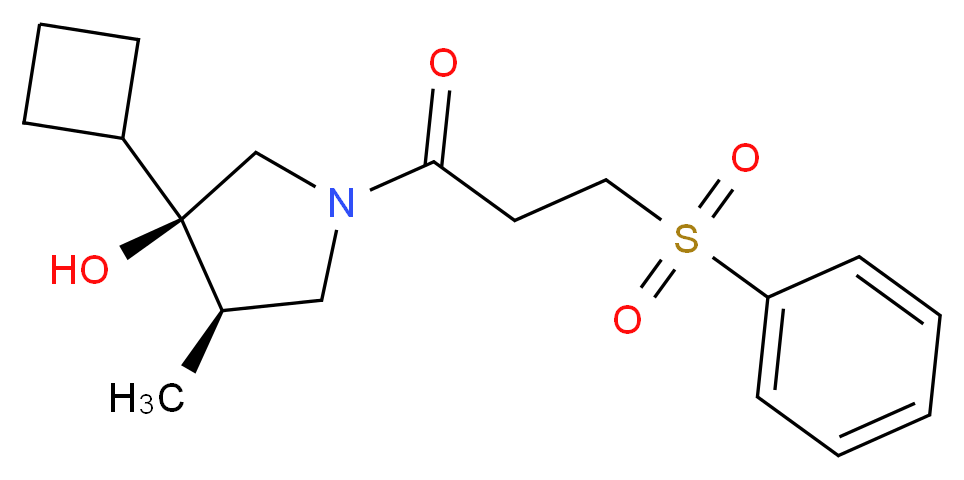 (3R*,4R*)-3-cyclobutyl-4-methyl-1-[3-(phenylsulfonyl)propanoyl]pyrrolidin-3-ol_Molecular_structure_CAS_)