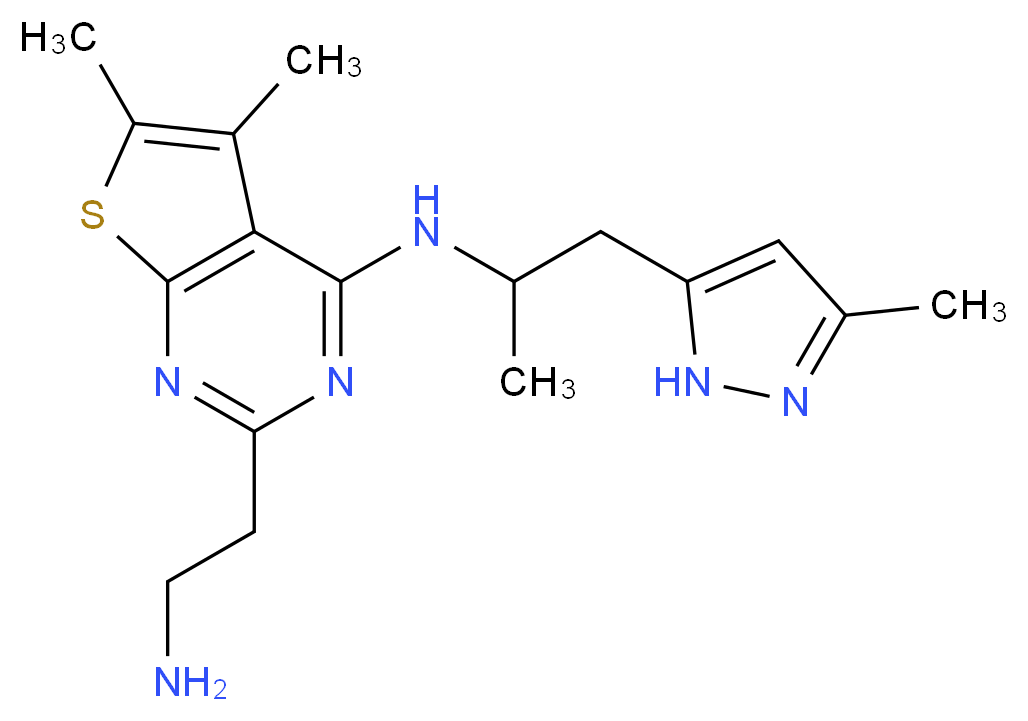 2-(2-aminoethyl)-5,6-dimethyl-N-[1-methyl-2-(3-methyl-1H-pyrazol-5-yl)ethyl]thieno[2,3-d]pyrimidin-4-amine_Molecular_structure_CAS_)
