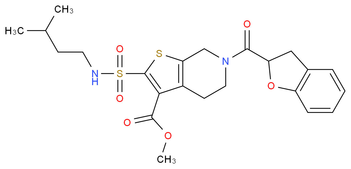 methyl 6-(2,3-dihydro-1-benzofuran-2-ylcarbonyl)-2-{[(3-methylbutyl)amino]sulfonyl}-4,5,6,7-tetrahydrothieno[2,3-c]pyridine-3-carboxylate_Molecular_structure_CAS_)