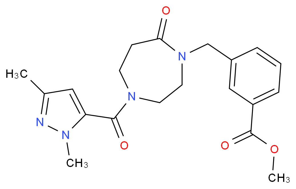 methyl 3-({4-[(1,3-dimethyl-1H-pyrazol-5-yl)carbonyl]-7-oxo-1,4-diazepan-1-yl}methyl)benzoate_Molecular_structure_CAS_)