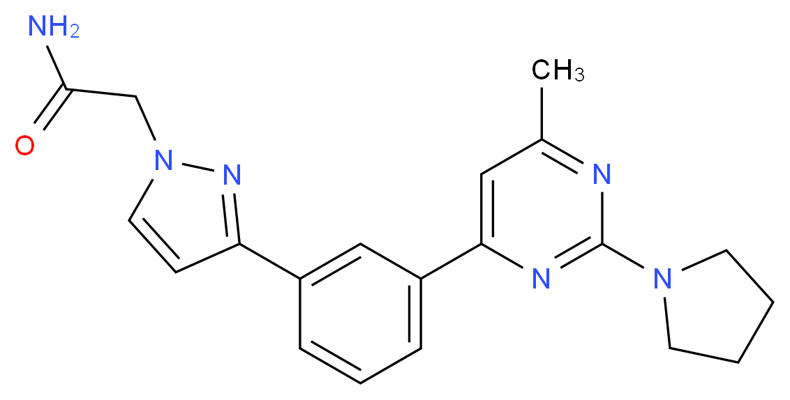 2-(3-{3-[6-methyl-2-(1-pyrrolidinyl)-4-pyrimidinyl]phenyl}-1H-pyrazol-1-yl)acetamide_Molecular_structure_CAS_)
