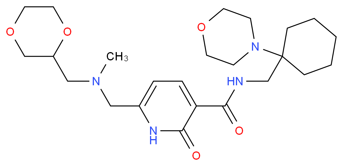 6-{[(1,4-dioxan-2-ylmethyl)(methyl)amino]methyl}-N-{[1-(4-morpholinyl)cyclohexyl]methyl}-2-oxo-1,2-dihydro-3-pyridinecarboxamide_Molecular_structure_CAS_)