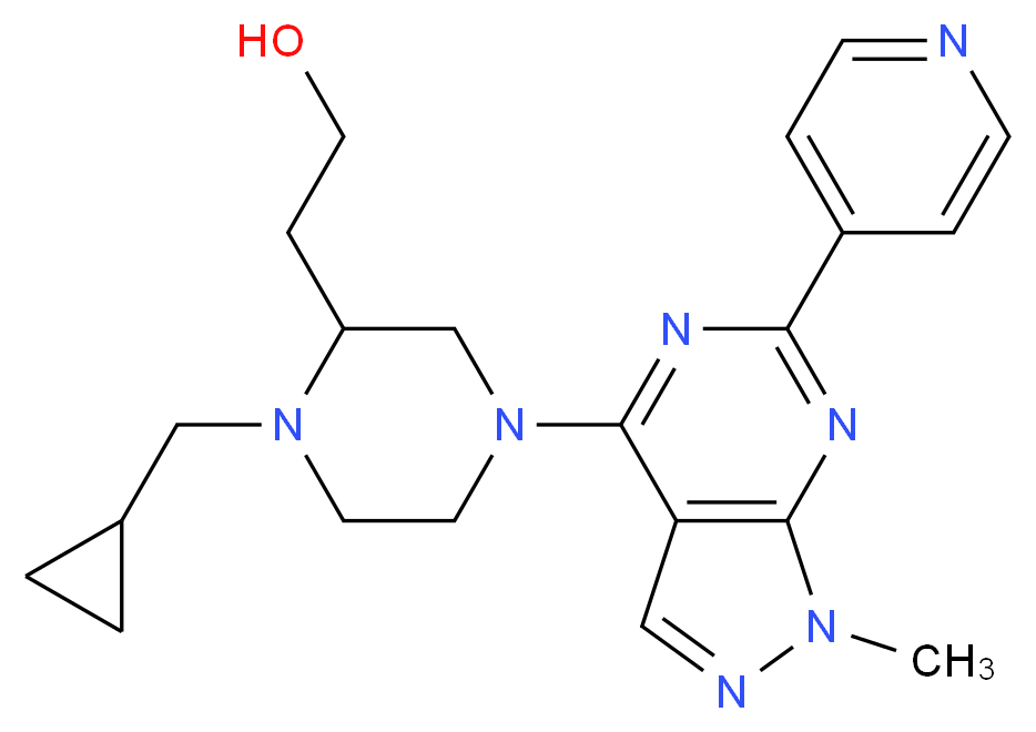 2-{1-(cyclopropylmethyl)-4-[1-methyl-6-(4-pyridinyl)-1H-pyrazolo[3,4-d]pyrimidin-4-yl]-2-piperazinyl}ethanol_Molecular_structure_CAS_)