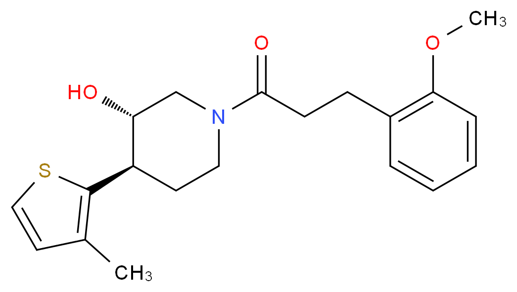 (3S*,4R*)-1-[3-(2-methoxyphenyl)propanoyl]-4-(3-methyl-2-thienyl)piperidin-3-ol_Molecular_structure_CAS_)