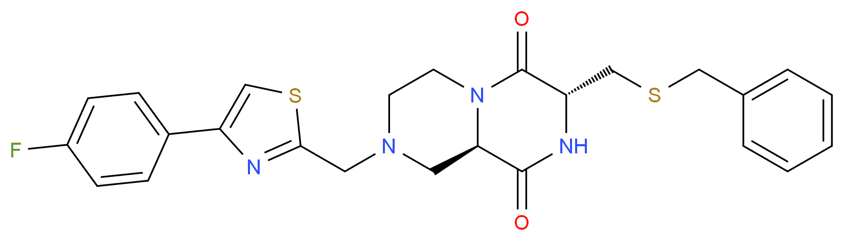 (3R,9aR)-3-[(benzylthio)methyl]-8-{[4-(4-fluorophenyl)-1,3-thiazol-2-yl]methyl}tetrahydro-2H-pyrazino[1,2-a]pyrazine-1,4(3H,6H)-dione_Molecular_structure_CAS_)