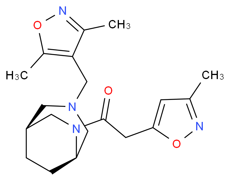 (1S*,5R*)-3-[(3,5-dimethylisoxazol-4-yl)methyl]-6-[(3-methylisoxazol-5-yl)acetyl]-3,6-diazabicyclo[3.2.2]nonane_Molecular_structure_CAS_)