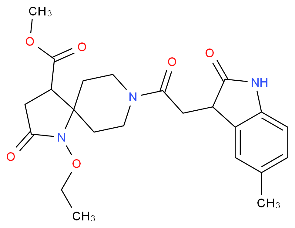 methyl 1-ethoxy-8-[(5-methyl-2-oxo-2,3-dihydro-1H-indol-3-yl)acetyl]-2-oxo-1,8-diazaspiro[4.5]decane-4-carboxylate_Molecular_structure_CAS_)