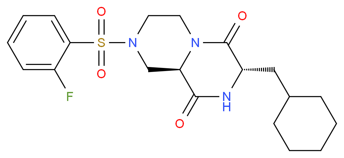 (3S,9aR)-3-(cyclohexylmethyl)-8-[(2-fluorophenyl)sulfonyl]tetrahydro-2H-pyrazino[1,2-a]pyrazine-1,4(3H,6H)-dione_Molecular_structure_CAS_)
