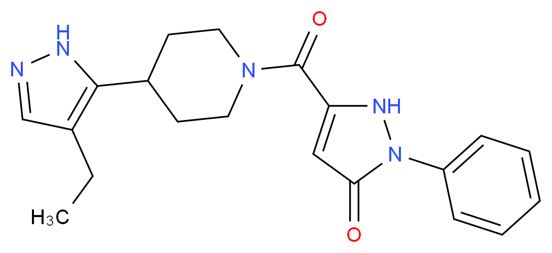 5-{[4-(4-ethyl-1H-pyrazol-5-yl)piperidin-1-yl]carbonyl}-2-phenyl-1,2-dihydro-3H-pyrazol-3-one_Molecular_structure_CAS_)