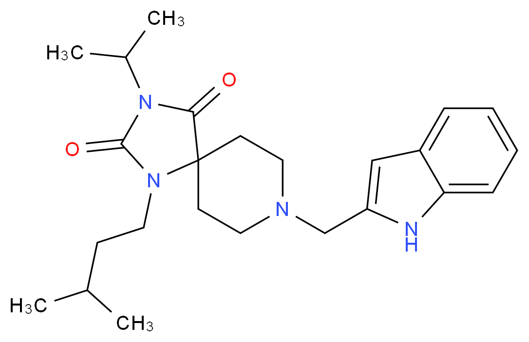 8-(1H-indol-2-ylmethyl)-3-isopropyl-1-(3-methylbutyl)-1,3,8-triazaspiro[4.5]decane-2,4-dione_Molecular_structure_CAS_)