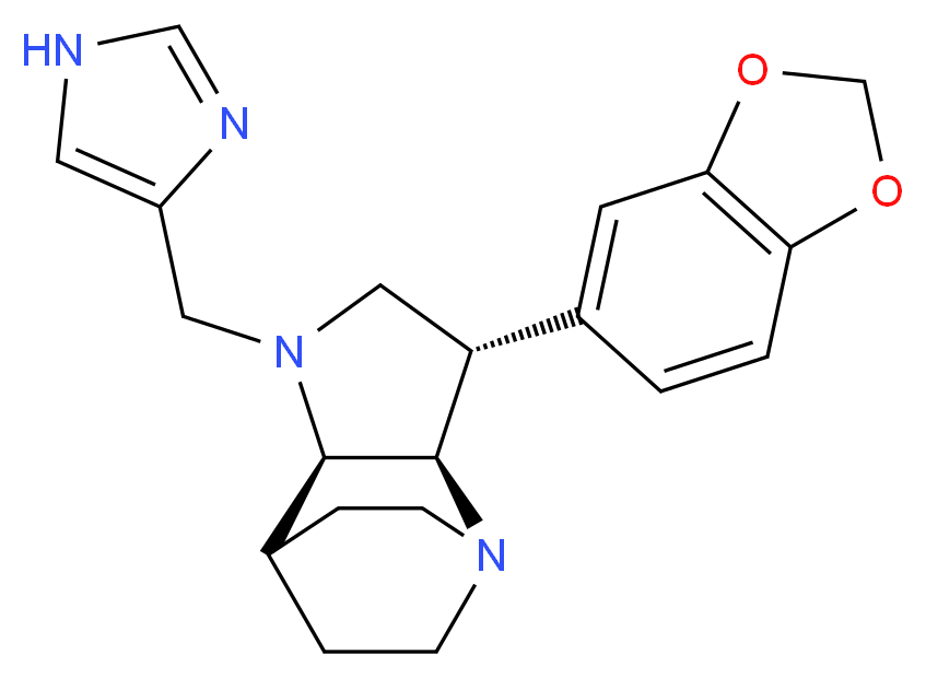 (2R*,3S*,6R*)-3-(1,3-benzodioxol-5-yl)-5-(1H-imidazol-4-ylmethyl)-1,5-diazatricyclo[5.2.2.0~2,6~]undecane_Molecular_structure_CAS_)