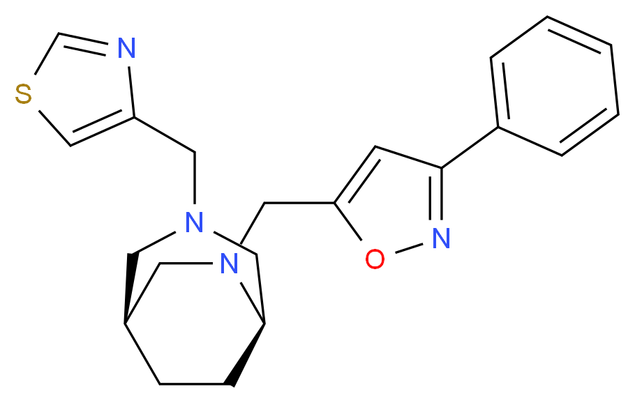 (1S*,5R*)-6-[(3-phenylisoxazol-5-yl)methyl]-3-(1,3-thiazol-4-ylmethyl)-3,6-diazabicyclo[3.2.2]nonane_Molecular_structure_CAS_)