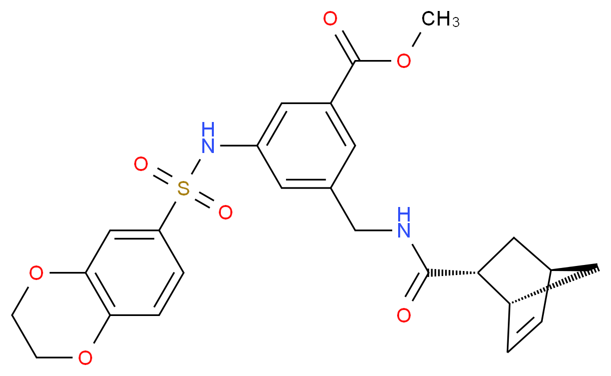 methyl 3-({[(1R*,2R*,4R*)-bicyclo[2.2.1]hept-5-en-2-ylcarbonyl]amino}methyl)-5-[(2,3-dihydro-1,4-benzodioxin-6-ylsulfonyl)amino]benzoate_Molecular_structure_CAS_)