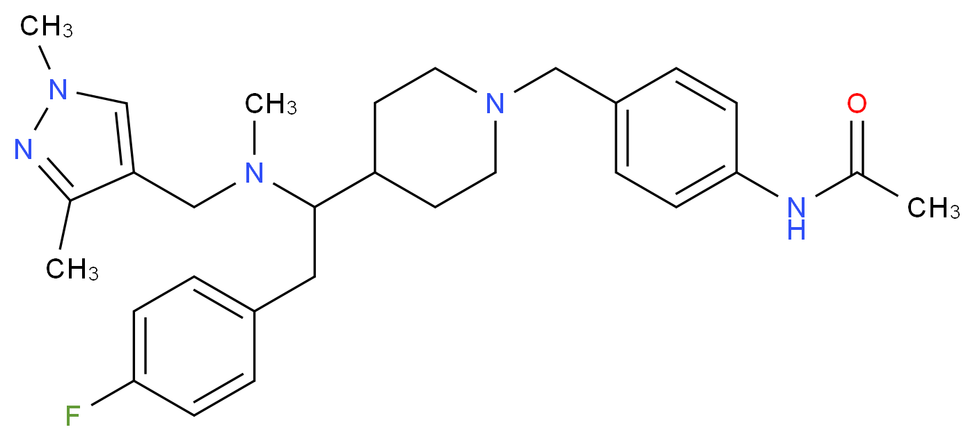 N-[4-({4-[1-[[(1,3-dimethyl-1H-pyrazol-4-yl)methyl](methyl)amino]-2-(4-fluorophenyl)ethyl]-1-piperidinyl}methyl)phenyl]acetamide_Molecular_structure_CAS_)